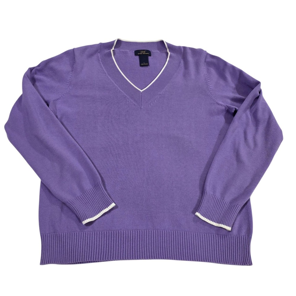 Brooks Brothers 346 V-Neck Sweater Lavender Trim Size L Cotton Quiet Luxury